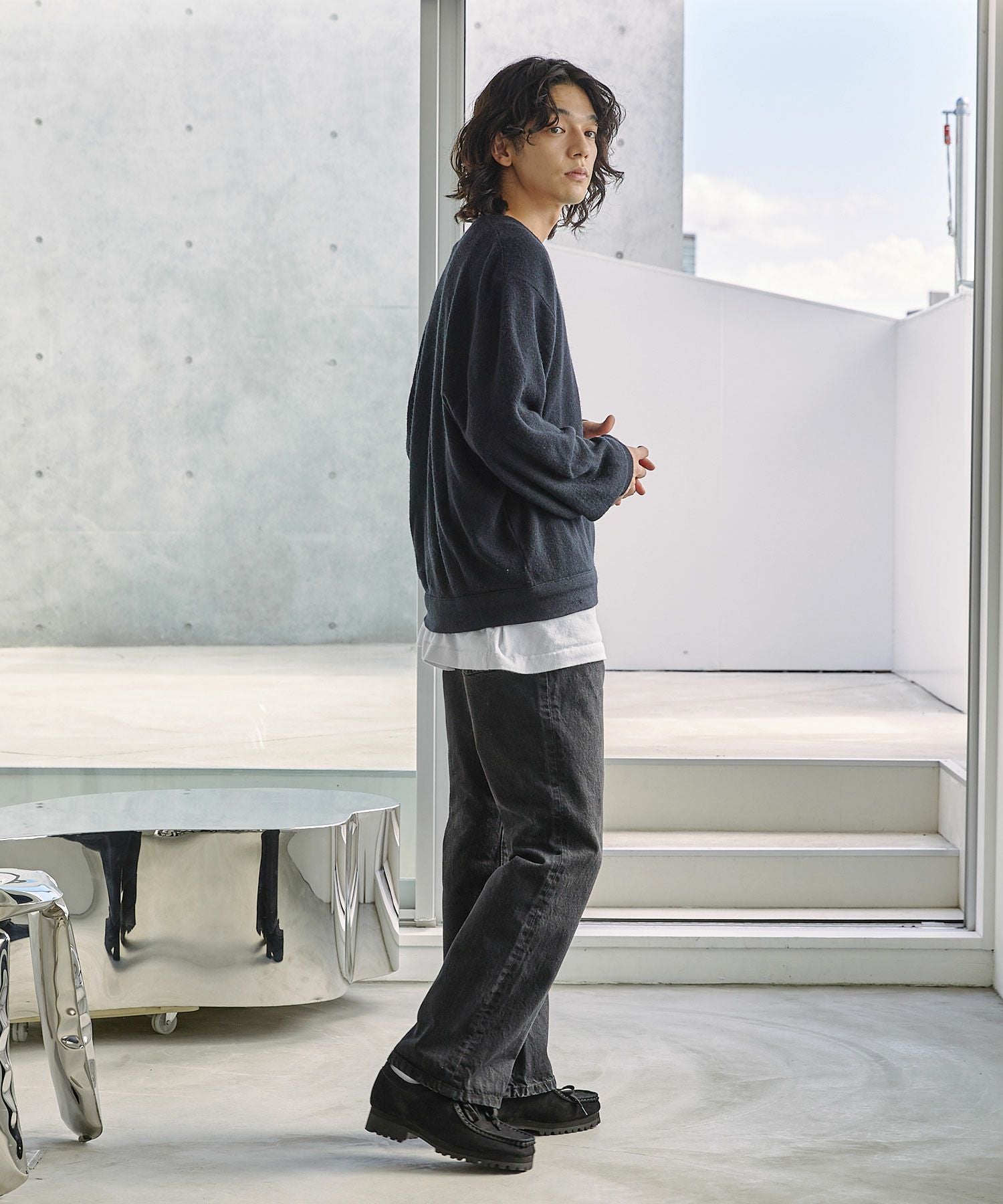 ね*で様 新品 ビブラム × オープニングアクト ヌバックレザー モカシン シュ Vibram × OPENING ACT] Vibramソールヌバックリアルレザーモカシン