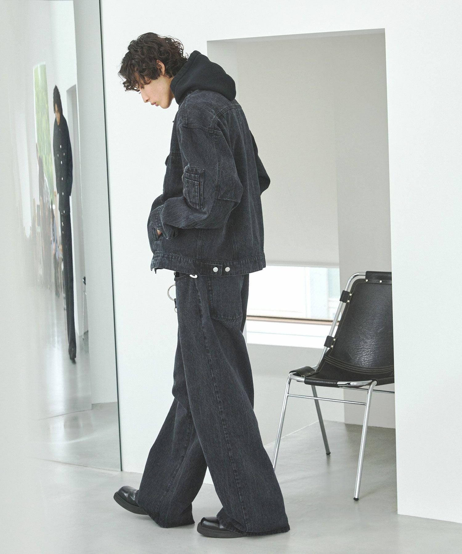 新品•非売品＊DisMoi(ディモア)ZEUS コットンブランケット ブラック OPENING ACT] ブラックデニムミリタリートラッカーブルゾン