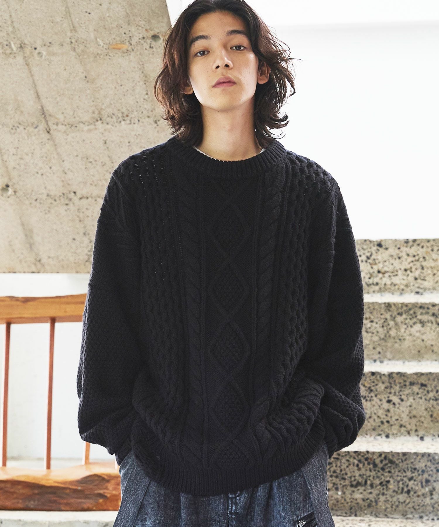 VICTIM × OPENING ACT] Exclusive-DAMEGE CABLE KNIT | OPENING ACT