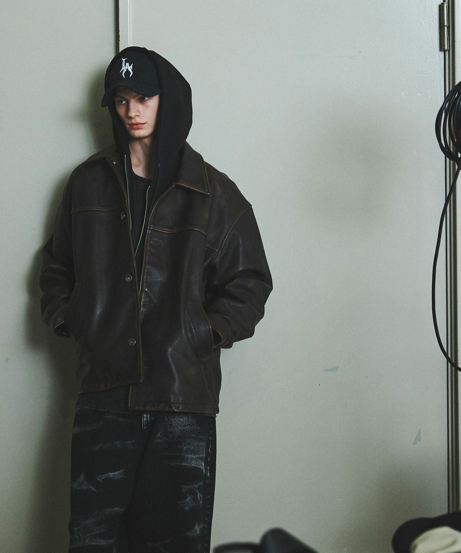 極上 USA産 牛革使用 カウレザー カーコート 裏地アート 黒 中綿 FIDELITY フィデリティ COW LEATHER CAR COAT カウレザー カーコート