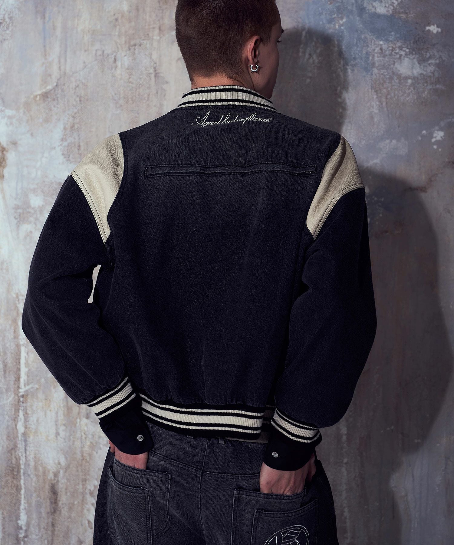 A Good Bad Influence] DENIM VARSITY JACKET | OPENING ACT