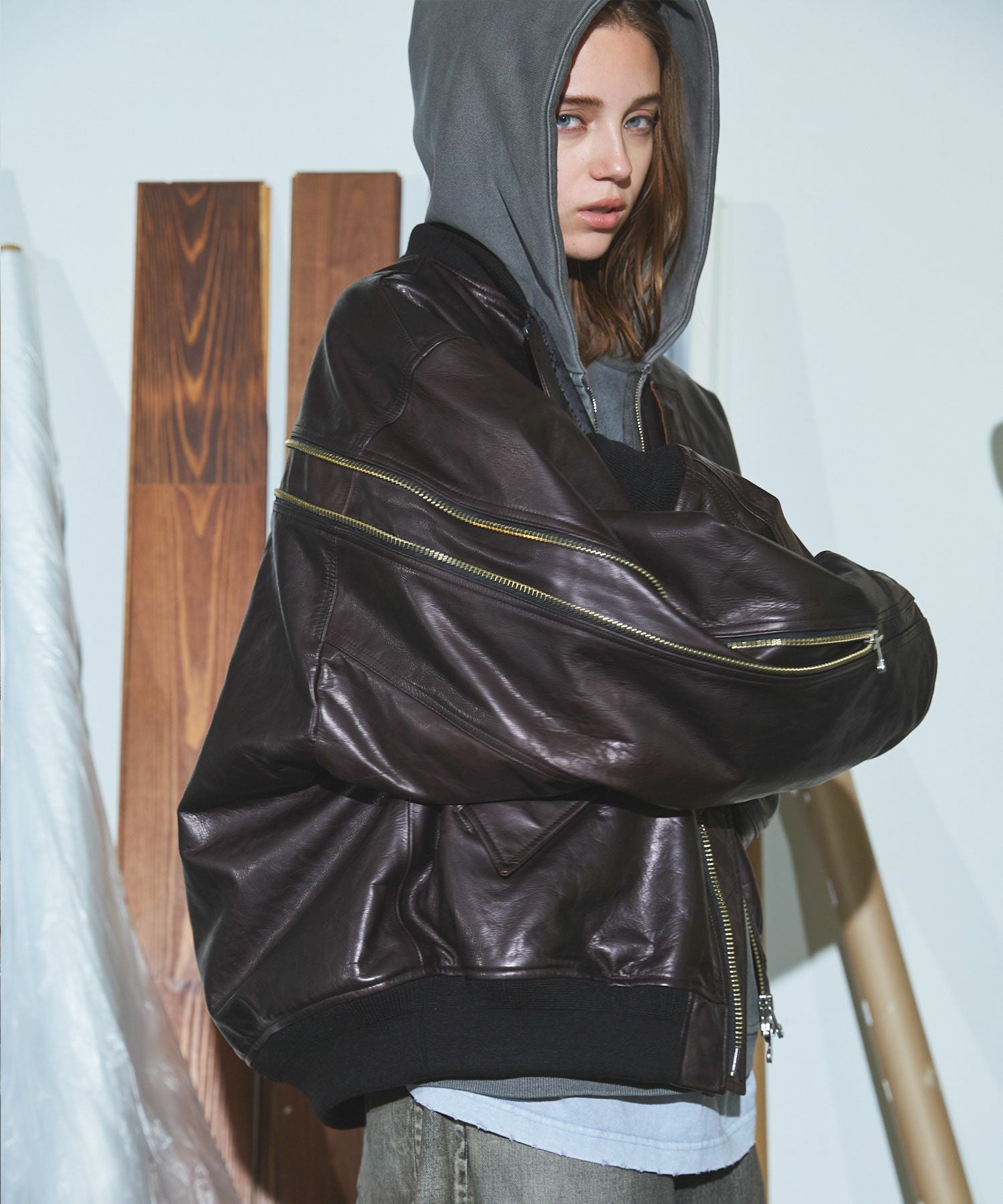 ROTOL×OPENING ACT] Exclusive-ARCH ZIP LEATHER BOMBER JACKET