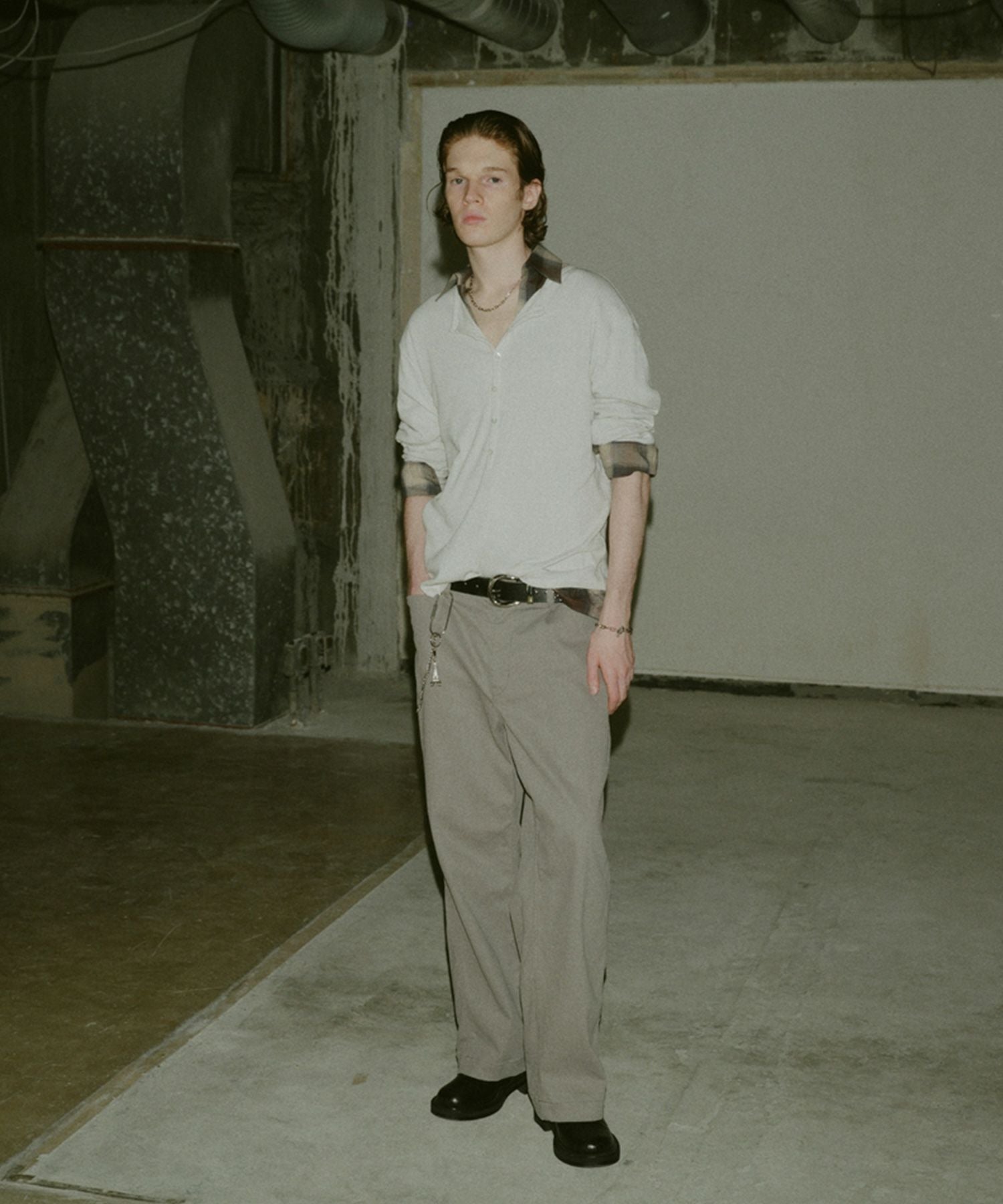 JieDa] VINTAGE LIGHT RIB HENRY NECK LS | OPENING ACT