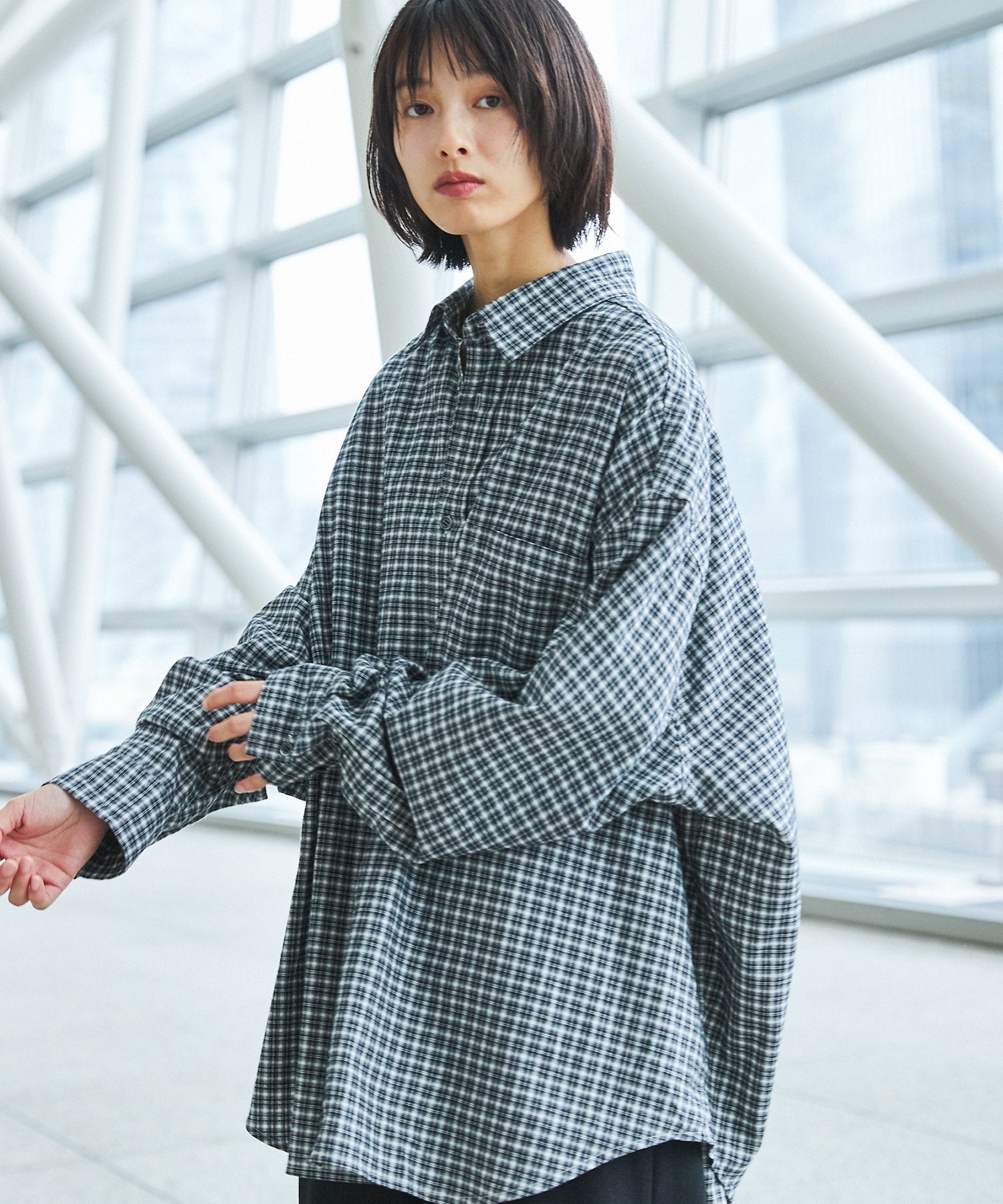 OPENING ACT] ミニオンブレチェックビッグシャツ 〓予約販売・8月下旬