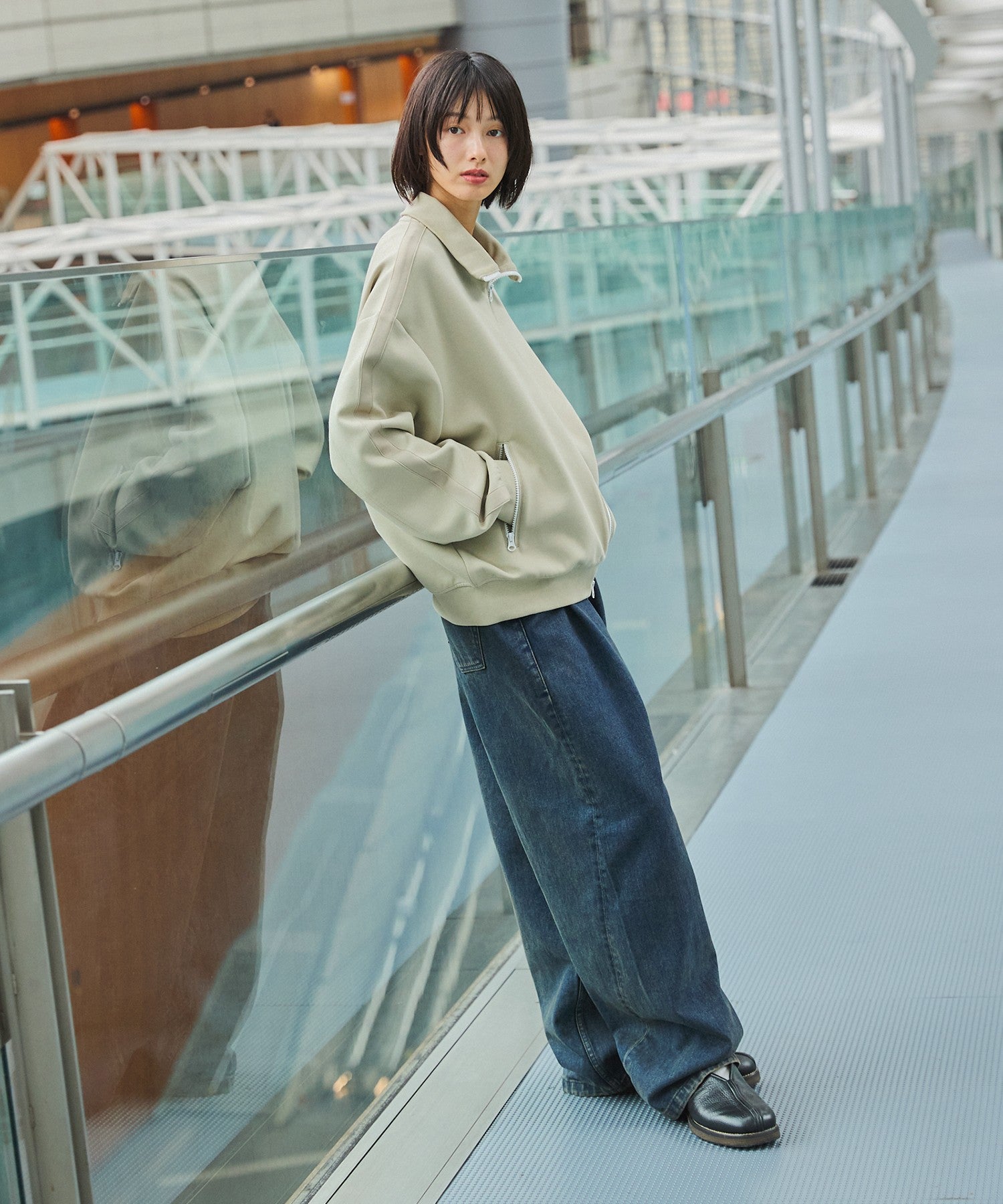 空自風ジャケット＆ズボン（上下） OPENING ACT] ジップ配色ハイネックトラックジャケット 〓予約販売・9